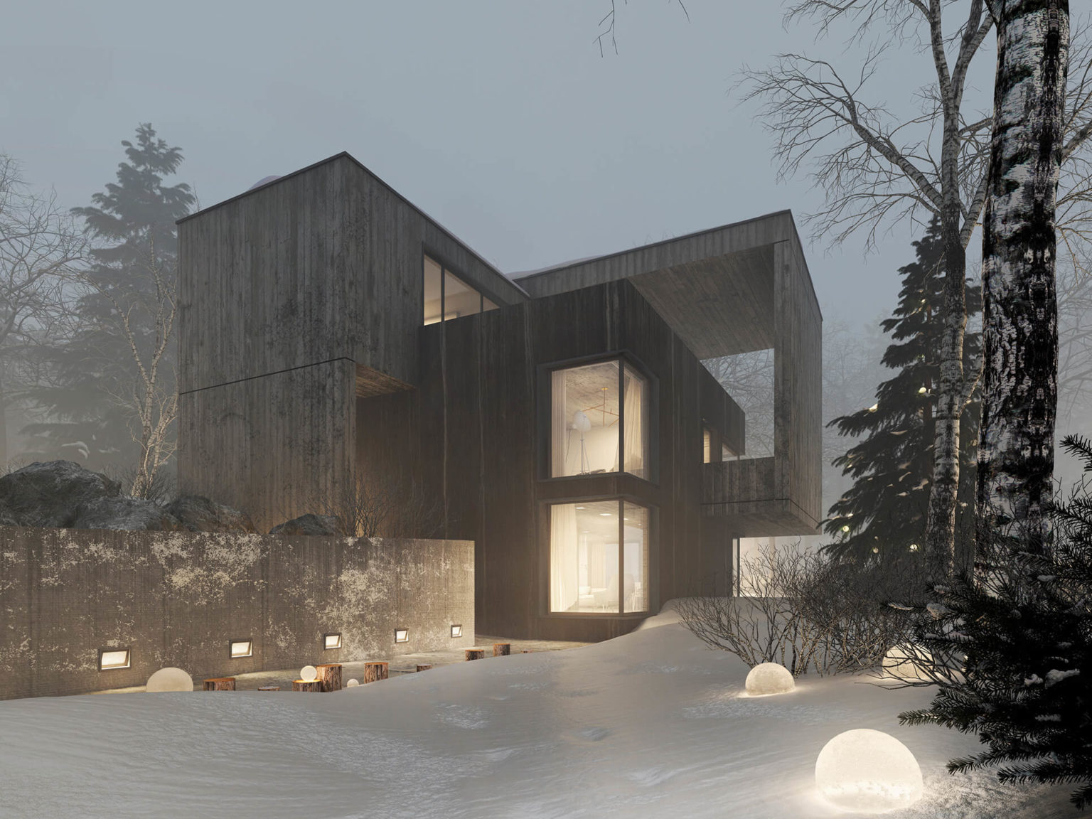 widok na nowoczesny dom z betonu