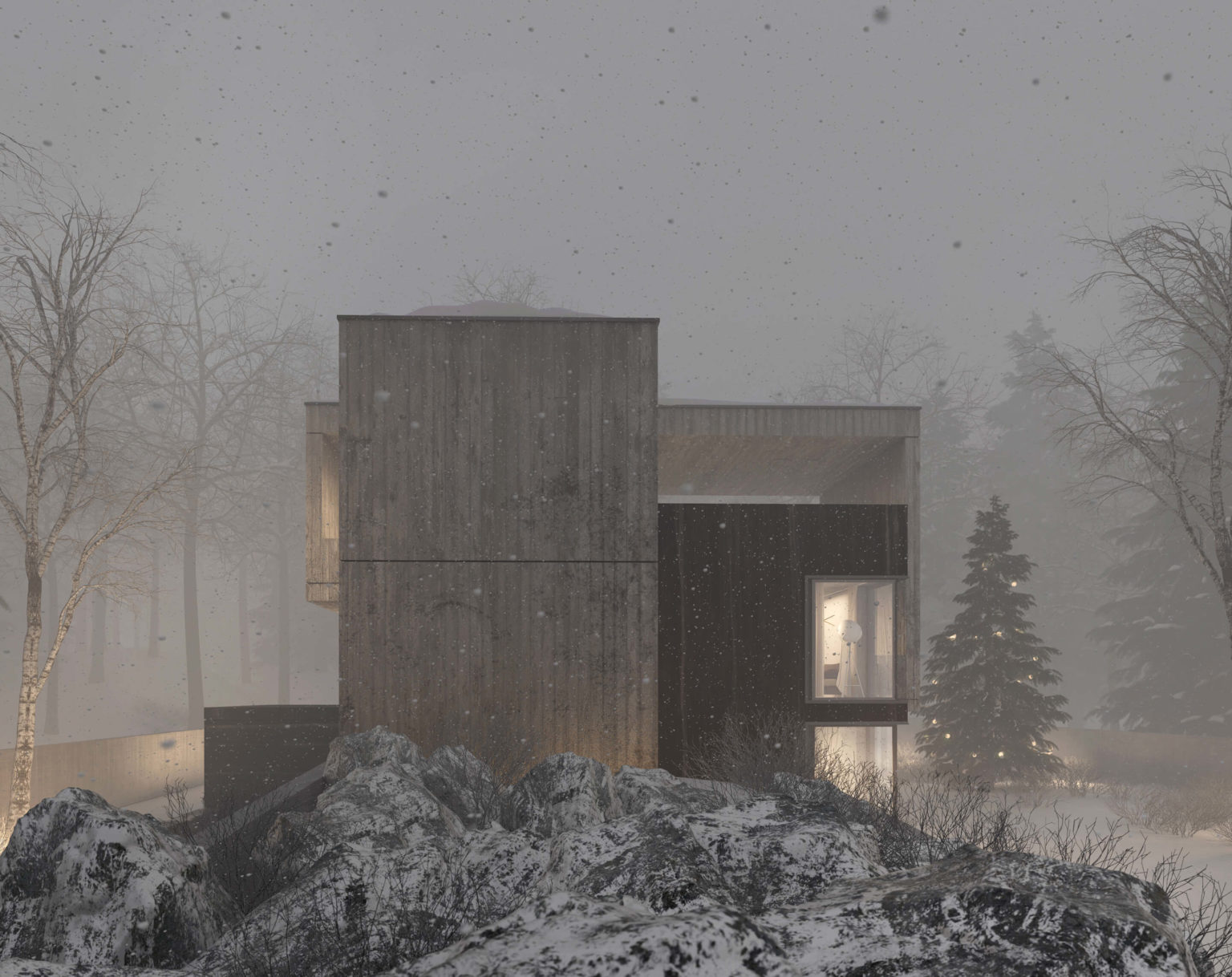 widok na nowoczesny dom z betonu